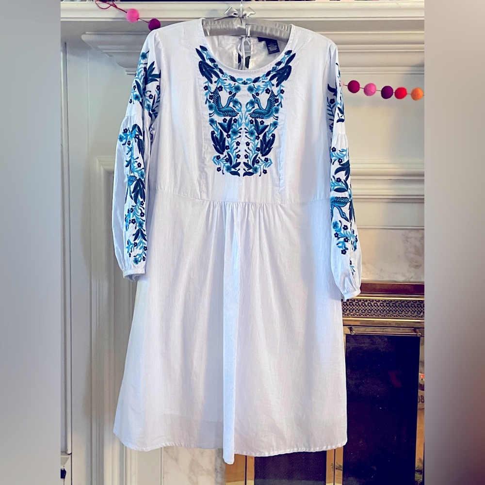 Chelsea & Theodore Pinstripe & Embroidered Dress -NWT